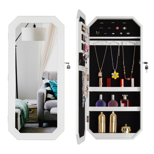 Octagon Rimmed Mirror Fashion Simple Jewelry Storage Cabinet Can Be Hung On The Door Or Wall
