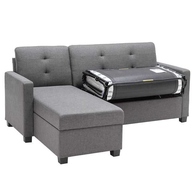 78.3" Convertible Sleeper Sofa Bed,Linen Pull Out Couch with Storage Chaise,Sleeper Counch with Memory Foam Mattress for Small Space Living Room Bedroom Office,Gray