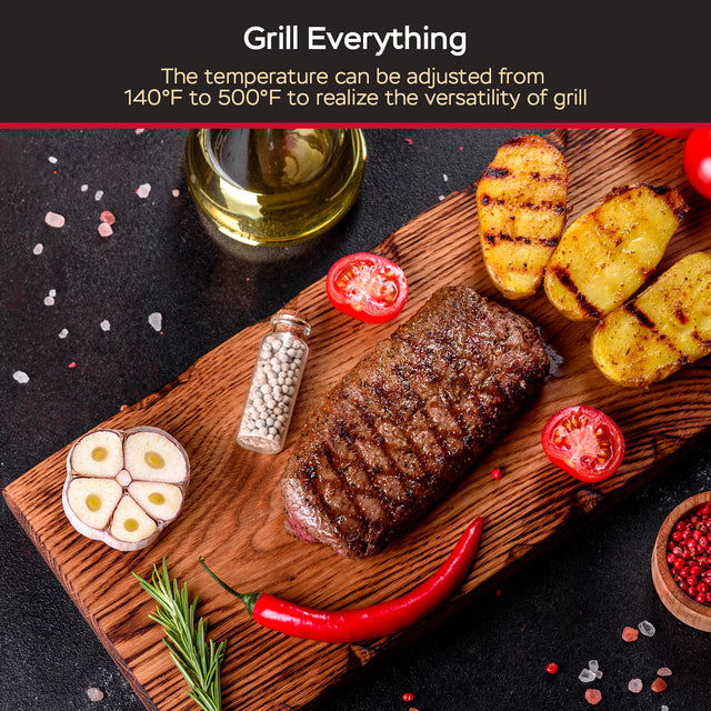 Geek Chef 7 In 1 Smokeless Electric Indoor Grill with Air Fry, Roast, Bake, Portable 2 in 1 Indoor Tabletop Grill & Griddle with Preset Function, Removable Non-Stick Plate, Air Fryer Basket, 6-Serving