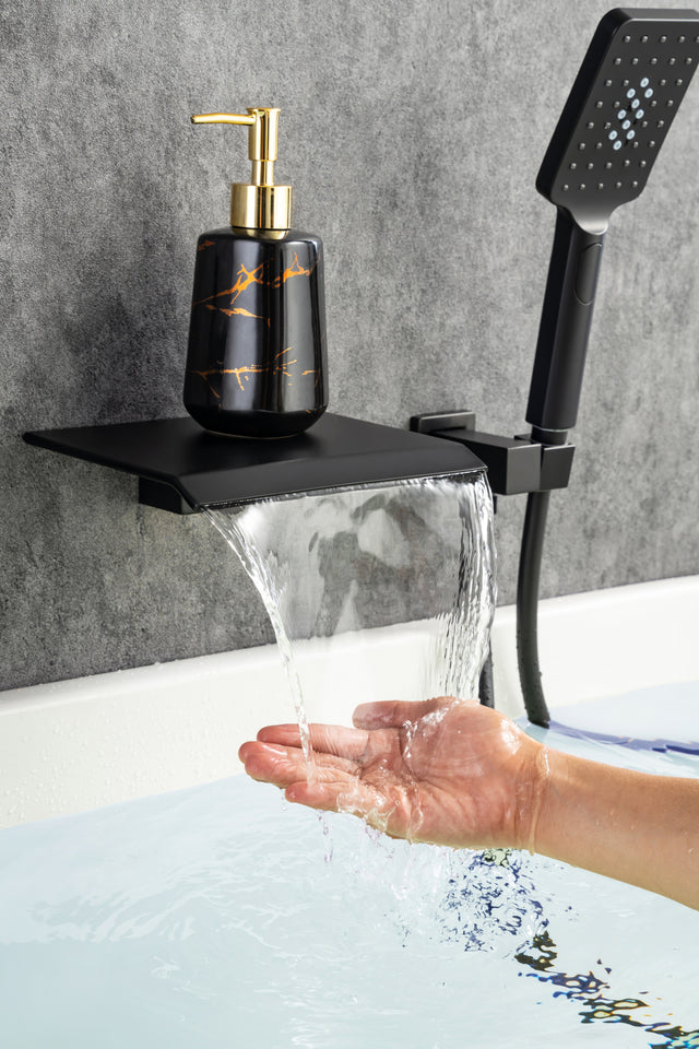 Waterfall Tub Faucet Wall Mount Roman Tub Filler Chrome Single Handle Brass Bathroom Bathtub Faucet with Hand Shower