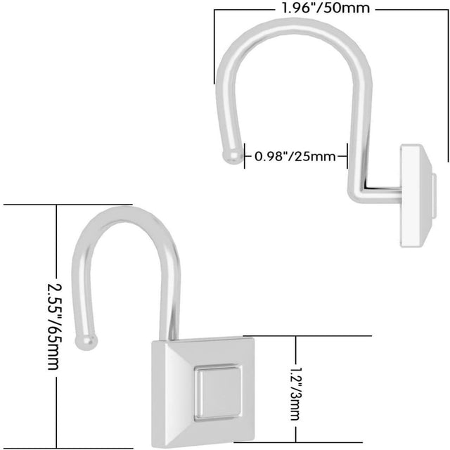 Silver Shower Curtain Hook, Zinc Alloy Hook, Set of 12