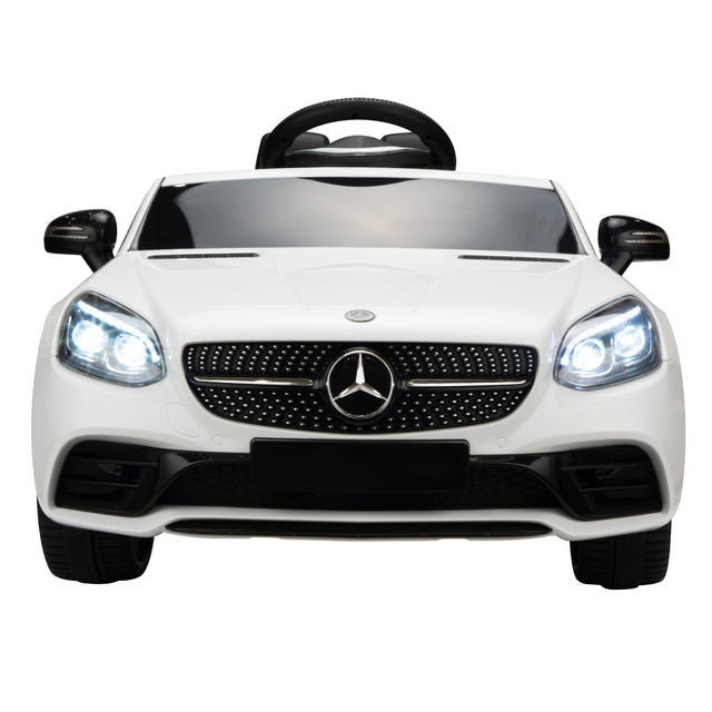 Licensed Benz, 12V kids Ride On Electric Car for Ages 3-6, LED Head Lights, Safe Belt, Double Doors, 2 Speeds, Gift -White