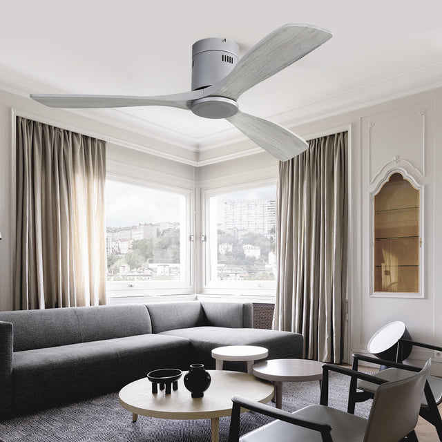 Low Profile Ceiling Fan DC 3 Carved Wood Fan Blade Noiseless Reversible Motor Remote Control Without Light