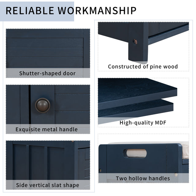 TREXM Storage Bench with 3 Shutter-shaped Doors, Shoe Bench with Removable Cushion and Hidden Storage Space (Antique Navy)