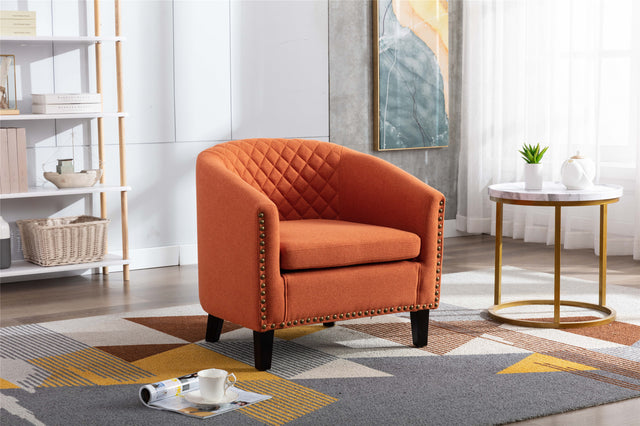 COOLMORE accent Barrel chair living room chair with nailheads and solid wood legs Orange linen