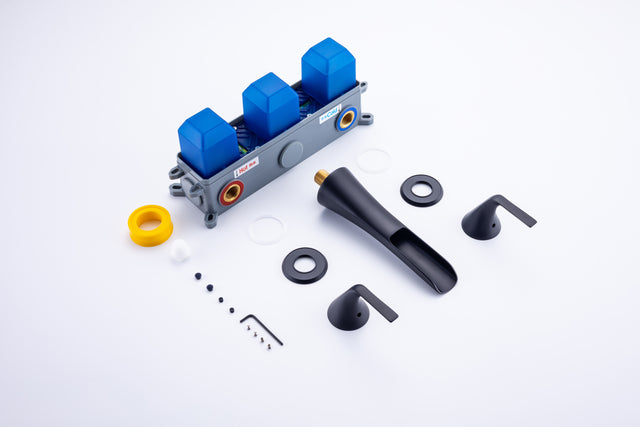 Wall Mounted Bathroom Sink Faucet with Double Lever Handles Vessel Lavatory Basin Mixer Tap,Rough-in Valve