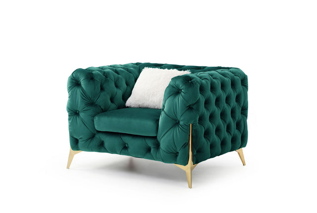 Moderno Tufted Chair Finished in Velvet Fabric in Green