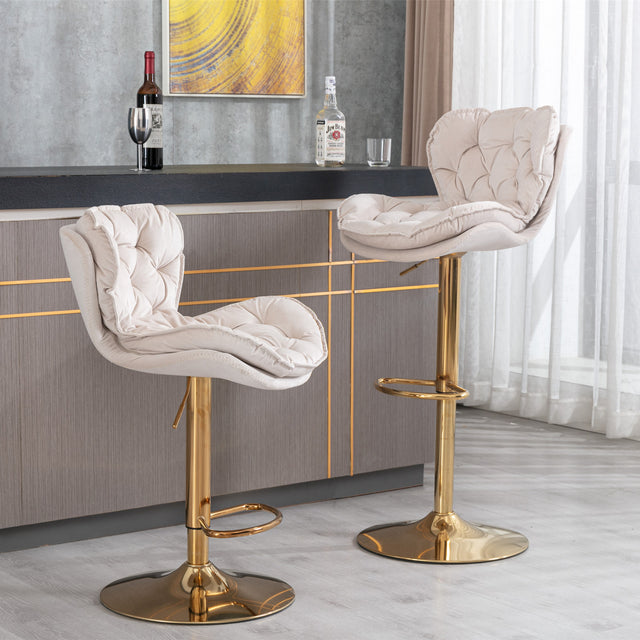 A&A Furniture,Swivel Bar Stools Set of 2, Velvet Counter Height Adjustable Barstools, Dining Bar Chairs Upholstered Modern Bar Stool for Kitchen Island, Cafe, Bar Counter, Dining Room(Beige)