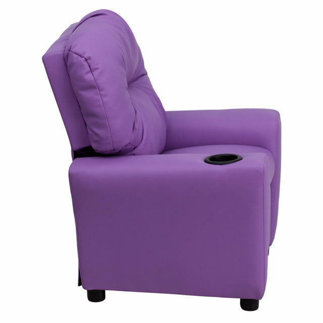 Offex Contemporary Vinyl Kids Recliner with Cup Holder - Lavender