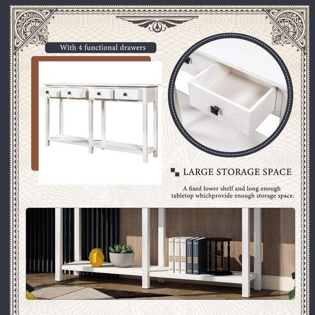 TREXM Rustic Brushed Texture Entryway Table Console Table with Drawer and Bottom Shelf for Living Room(Ivory White)