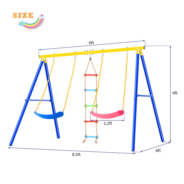 Outdoor Toddler Swing Set for Backyard, Playground Swing Sets with Climbing Ladder, Swing and Climbing Playset for Kids