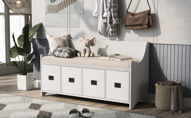 TREXM Movable Cushion Storage Bench with Drawers and Backrest for Entryway and Living Room(White)