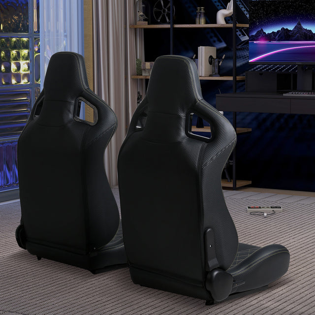 2-Piece Ergonomic Racing Seats with Adjustable Double Slides,PVC Racing Simulator Game Seats,Black