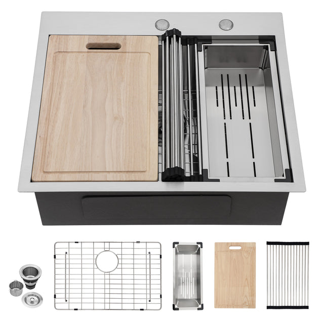 Drop In Kitchen Sink - 25x22 Kitchen Sink Drop In Topmount Workstation 18 Gauge Stainless Steel
