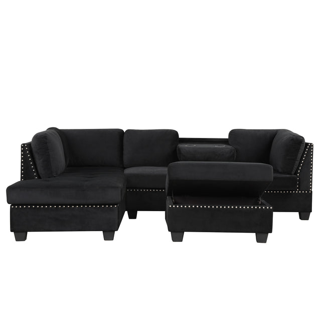 104.5" Reversible Sectional Sofa Space Saving with Storage Ottoman Rivet Ornament L-shape Couch for Small or Large Space Dorm Apartment,Black(旧SG000406AAA)