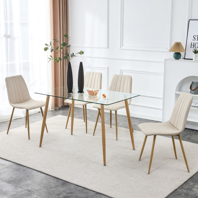 Modern Minimalist Rectangular Glass Dining Table for 4-6 with 0.31" Tempered Glass Tabletop and Wood color Coating Metal Legs, Writing Table Desk, for Kitchen Dining Living Room, 47" W x 31"D x 30" H