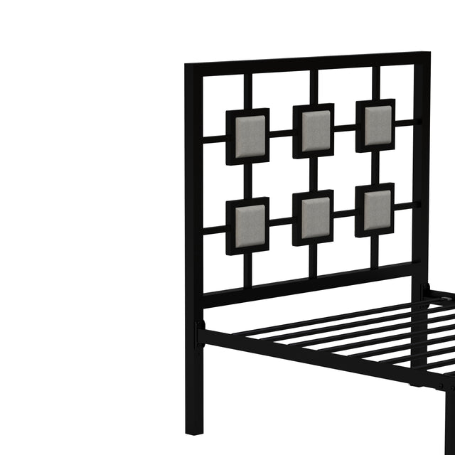 Metal Bed Frame Twin Size Platform No Box Spring Needed with Square design Headboard and Footboard