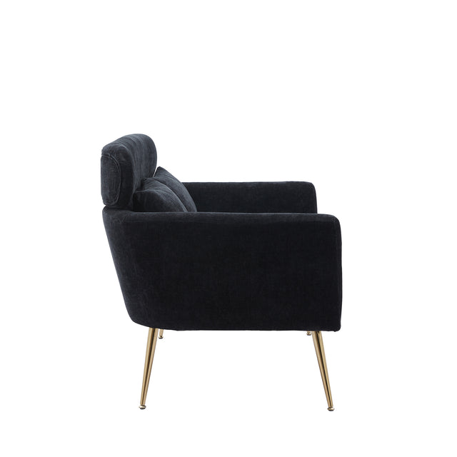 51"W Modern Chenille Loveseat Small Sofa Small Mini Room Couch Two-Seater Sofa With 2 Throw Pillows Gold Metal Legs for Small Space Office Studio Apartment Bedroom, Black Chenille