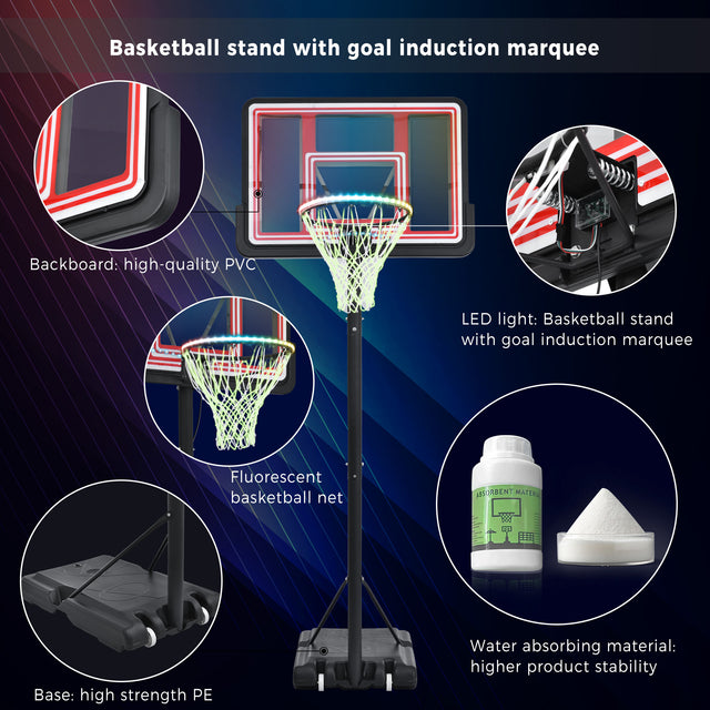 Portable Basketball Hoop Basketball System 4.76-10ft Height Adjustable for Youth Adults LED Basketball Hoop Lights, Colorful lights, Waterproof,Super Bright to Play at Night Outdoors,Good Gift for Kid