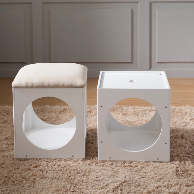 Multifunction Stackable Play Stool,Wood Stool,Pet Play Stool,Hollow Ottoman,White Finish
