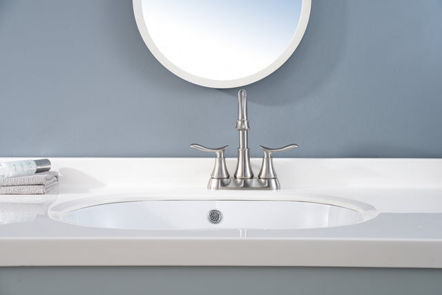 2-Handle 4-Inch Brushed Nickel Bathroom Faucet, Bathroom Vanity Sink Faucets with Pop-up Drain and Supply Hoses