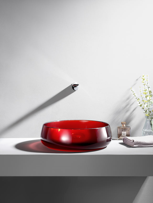 D15.7'' Transparent Crystal Red Bathtoom Vessel Basin Resin Stone Solid Surface Countertop Sink D400MM