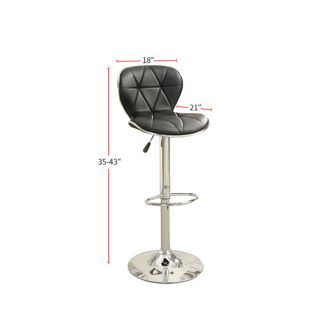 Set of 2 Adjustable Black PU Bar Stools, Chrome