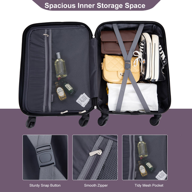 20" Carry on Luggage ABS Lightweight Suitcase, Spinner Wheels, TSA Lock, Purple