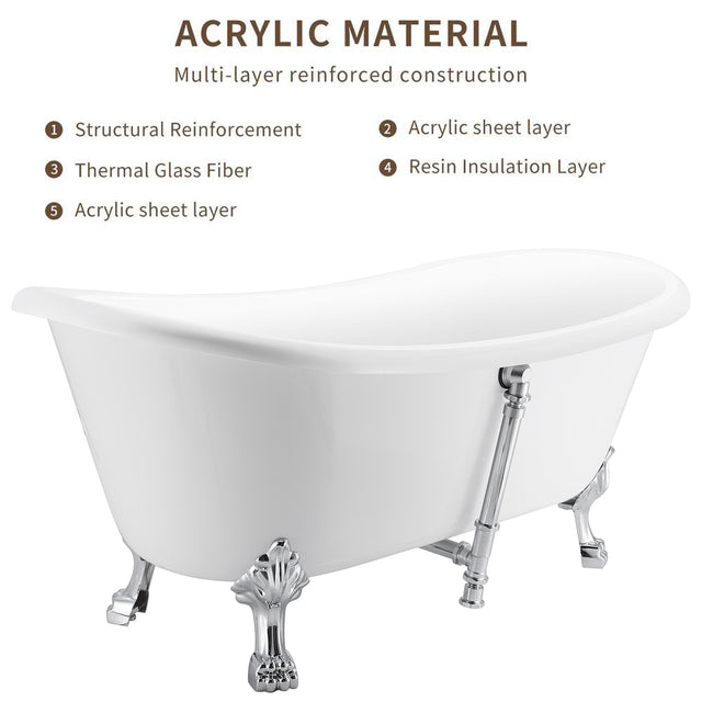 67" 100% Acrylic Freestanding Bathtub,Contemporary Soaking Tub,white bathtub