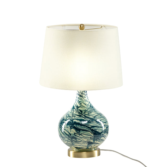 Pelion 20" Modern LED Bedside Table Lamp with Linen Shade and Glass Base