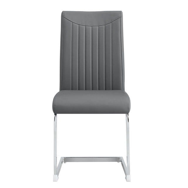 Modern Dining Plating leg Dining chair Chair, PU  Leather High Back Cushion Side  Chair with Vertical stripe backrest pattern for Dining Room Kitchen Vanity Patio Office Chair (Set of 4) (Grey+PU)