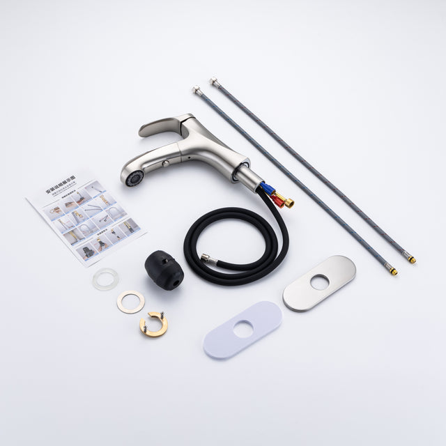 Pull Out Bathroom Faucet, Single Hole Bathroom Sink Faucet with 3 Modes Pull Down Sprayer, One Handle Modern Vanity Faucet, Farmhouse Lavatory Faucet