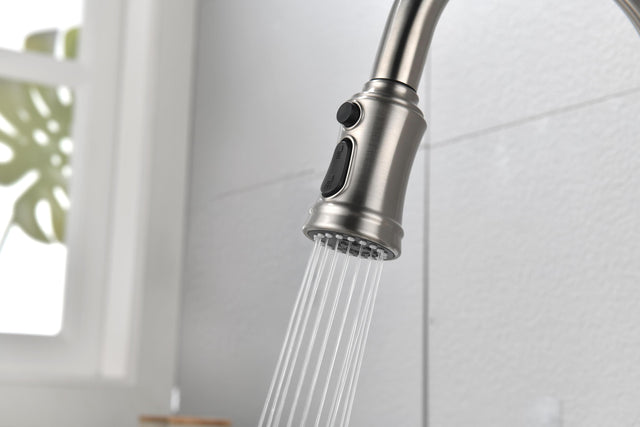 Single Handle High Arc Pull Out Kitchen Faucet,Single Level Stainless Steel Kitchen Sink Faucets with Pull Down Sprayer