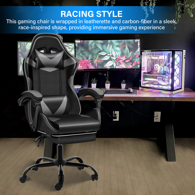 YSSOA Racing Video Backrest and Seat Height Recliner Gaming Office High Back Computer Ergonomic Adjustable Swivel Chair, Without footrest, Black/Grey
