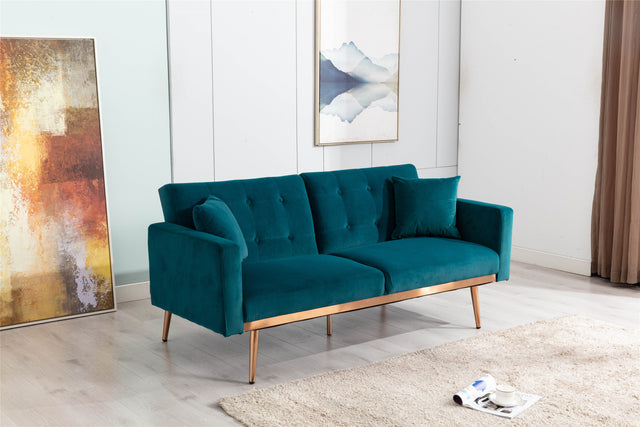 COOLMORE Velvet Sofa , Accent sofa .loveseat sofa with rose gold metal feet and Teal Velvet