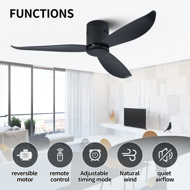 52" Low Profile Ceiling Fan No Light, Black Flush Mount Ceiling Fans without Lights (Not allowed to sell on Amazon)