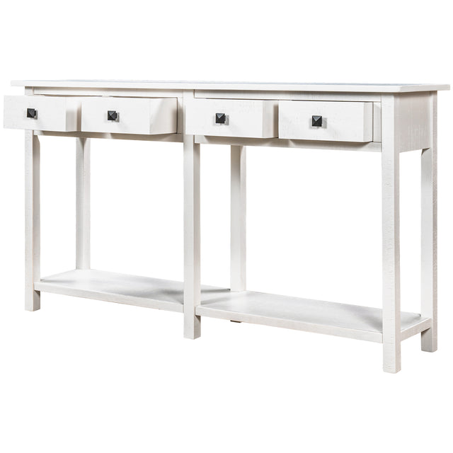 TREXM Rustic Brushed Texture Entryway Table Console Table with Drawer and Bottom Shelf for Living Room(Ivory White)