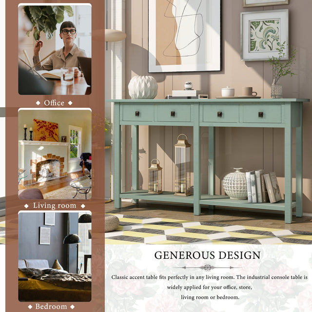 TREXM Rustic Brushed Texture Entryway Table Console Table with Drawers and Bottom Shelf for Living Room (Tiffany Blue)