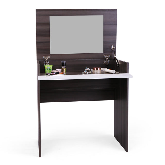 Vanity Make-up Dressing Table with Flip up Mirror Top Spacious Storage Vanity Table, Ebony and White