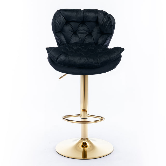A&A Furniture,Swivel Bar Stools Set of 2, Velvet Counter Height Adjustable Barstools, Dining Bar Chairs Upholstered Modern Bar Stool for Kitchen Island, Cafe, Bar Counter, Dining Room(Black)
