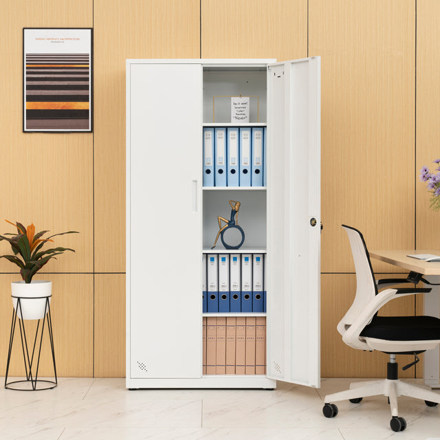 High Storage Cabinet with 2 Doors and 4 Partitions to Separate 5 Storage Spaces, Home/ Office Design