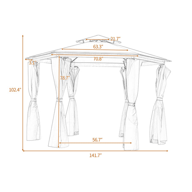 U_STYLE 11.8 Ft. W x 11.8 Ft. D Patio Outdoor Gazebo, Double Roof Soft Canopy Garden Backyard Gazebo with Mosquito Netting Suitable for Lawn, Garden, Backyard and Deck