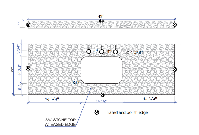 Montary 49‘’x22" bathroom stone vanity top engineered stone carrara white marble color with rectangle undermount ceramic sink and 3 faucet hole with back splash .