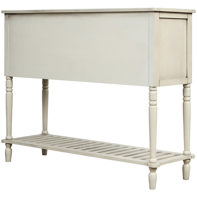 TREXM Sideboard Console Table with Bottom Shelf, Farmhouse Wood/Glass Buffet Storage Cabinet Living Room (Antique Grey)