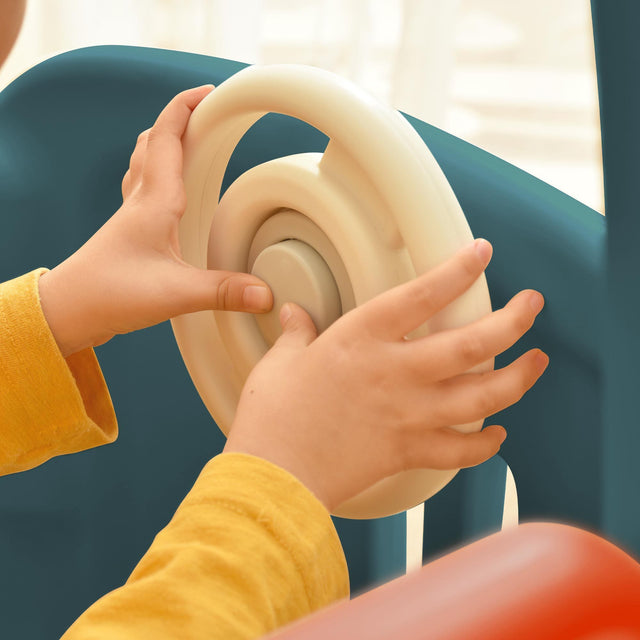 Kids Slide Playset Structure 9 in 1, Freestanding Castle Climbing Crawling Playhouse with Slide, Arch Tunnel, Ring Toss, Realistic Bus Model and Basketball Hoop, Toy Storage Organizer for Toddlers