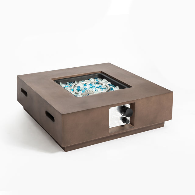 Outdoor Concrete Fire Pit Table with Propane Tank Cover-Brown