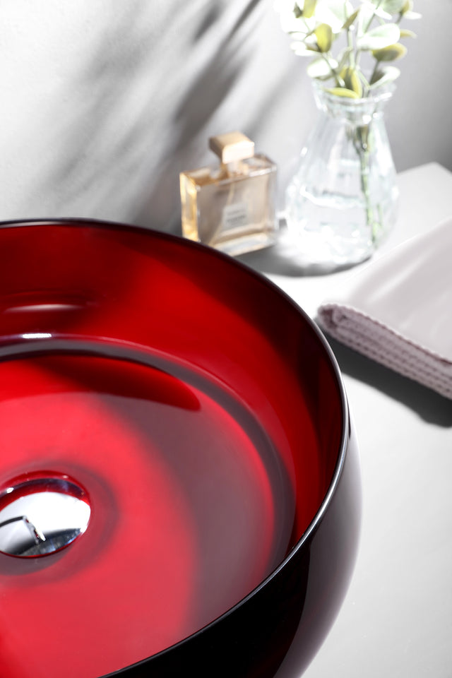 D15.7'' Transparent Crystal Red Bathtoom Vessel Basin Resin Stone Solid Surface Countertop Sink D400MM
