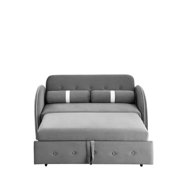 Modern 55.5" Pull Out Sleep Sofa Bed 2 Seater Loveseats Sofa Couch with side pockets, Adjsutable Backrest and Lumbar Pillows for Apartment Office Living Room