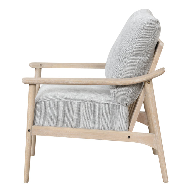 【EAT 3.10】Mid Century Modern Chair with Solid Wood Frame,Arm Chair with Vertical Slatted Back,Thick Pad Upholstered Accent Chair for Living Room, Bedroom, Belcony, Natural