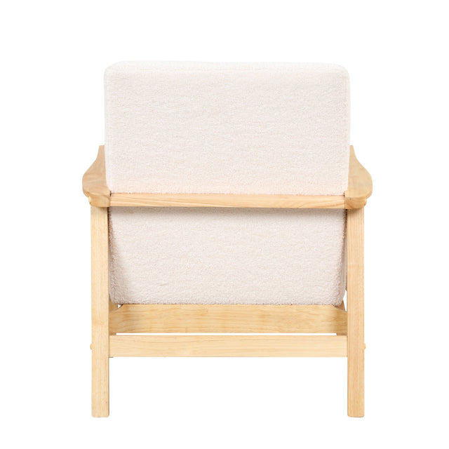 【EAT 3.10】Mid-Century Armchair Rattan Mesh Upholstered Accent Chair,Teddy Short Plush Particle Velvet Armchair for Living Room,Bedroom, Office, Studio,White